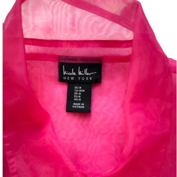 Nicole Miller NY Vibrant Fuchsia Pink Sheer Chiffon Organza Minimalist Chic M - Picture 9 of 10
